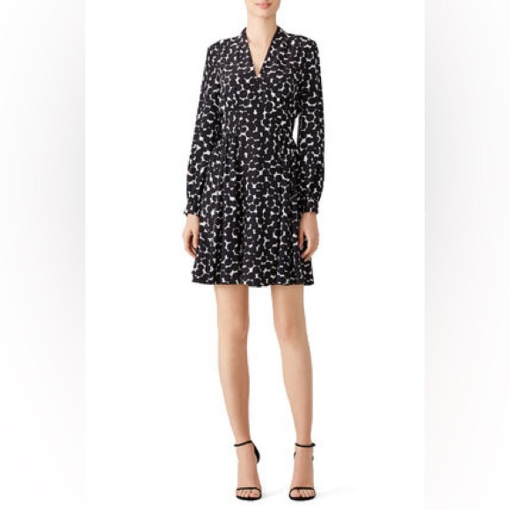 Kate‎ Spade Dots Silk Flared V-Neck Long Sleeve Dress Like New Condition…